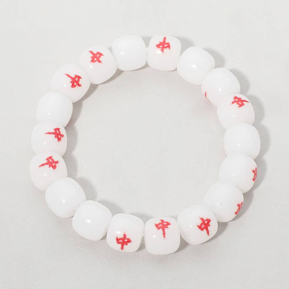 Mahjong Tile Pebble Beaded Stretch Bracelet
