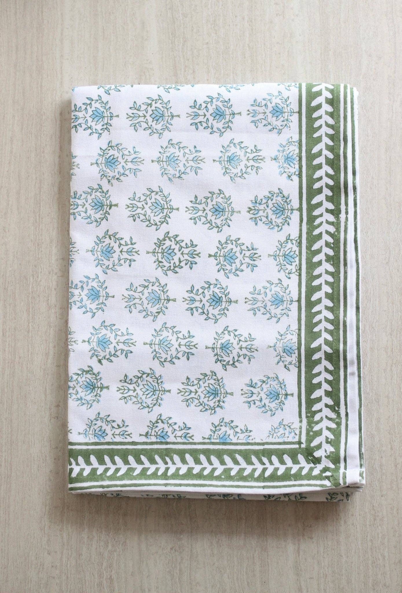 Table Throw - Lotus, Sage & Uniform Blue with Sage Boarder
