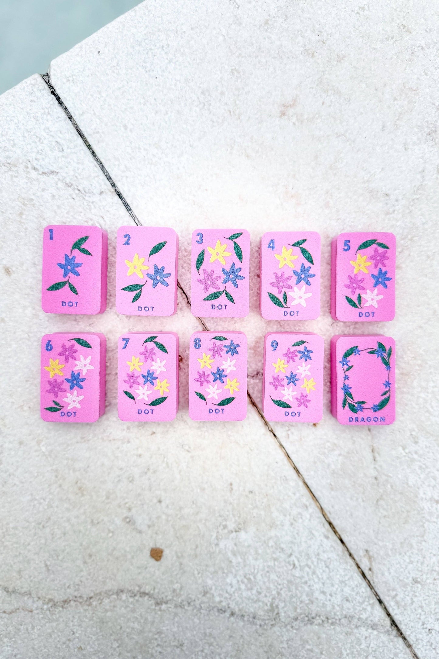 Floating Mahjong Tiles in Floral Pink for the Pool