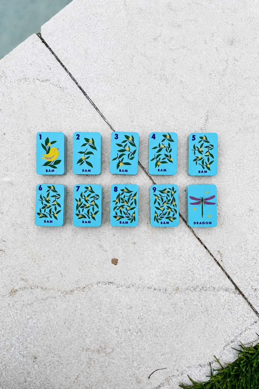 Floating Mahjong Tiles in bright blue for the Pool