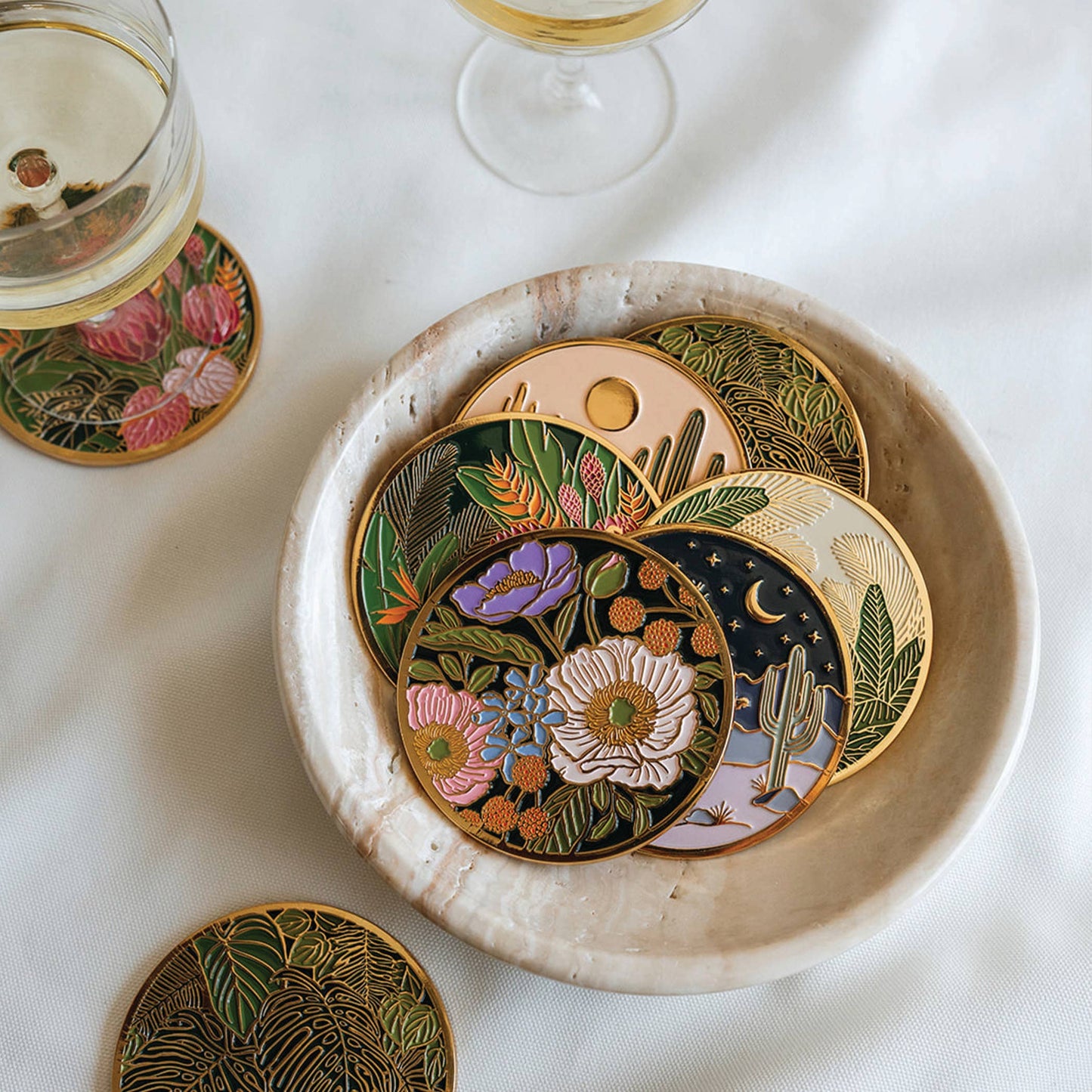 Tropical Floral Gold Drink Coasters | Summer + Garden Party