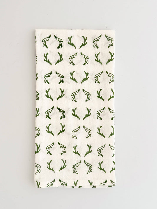 Tea Towel (Ivory) - Antlers, Sage