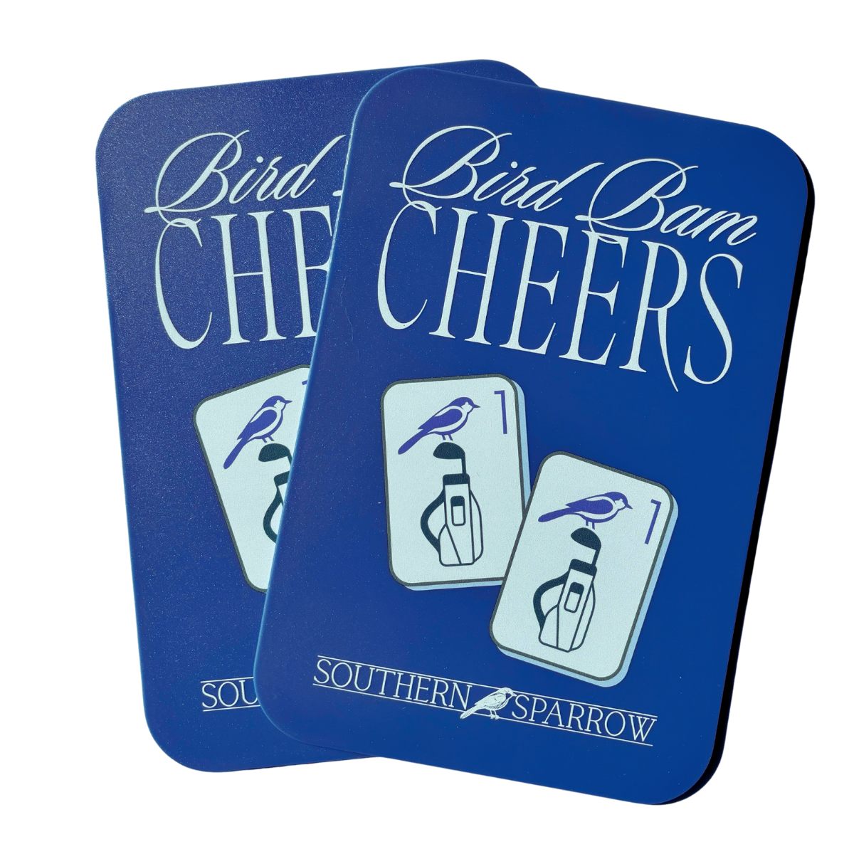 MAHJONG TILE SHUFFLER SET - BIRD BAM CHEERS IN BLUE