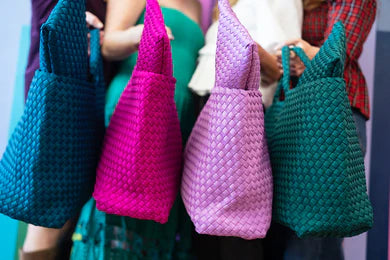 Peace Love Mahjong Woven Carryall Tote with Matching Tile Pouch - Magenta