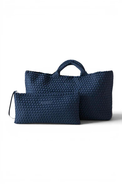 Peace Love Mahjong Woven Carryall Tote with Matching Tile Pouch - NAVY
