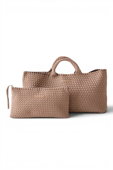 Peace Love Mahjong Woven Carryall Tote with Matching Tile Pouch - Fawn