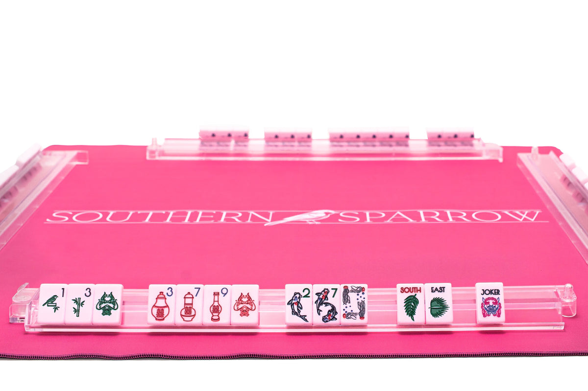 MAHJONG GAME MAT: LOGO IN PEONY PINK