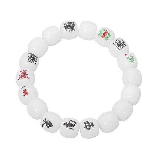 Mahjong Tile Pebble Beaded Stretch Bracelet