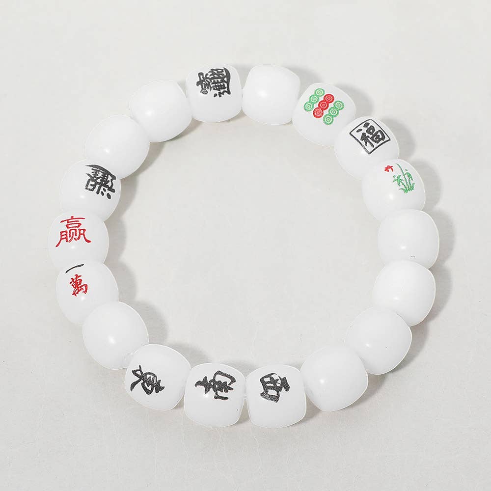 Mahjong Tile Pebble Beaded Stretch Bracelet