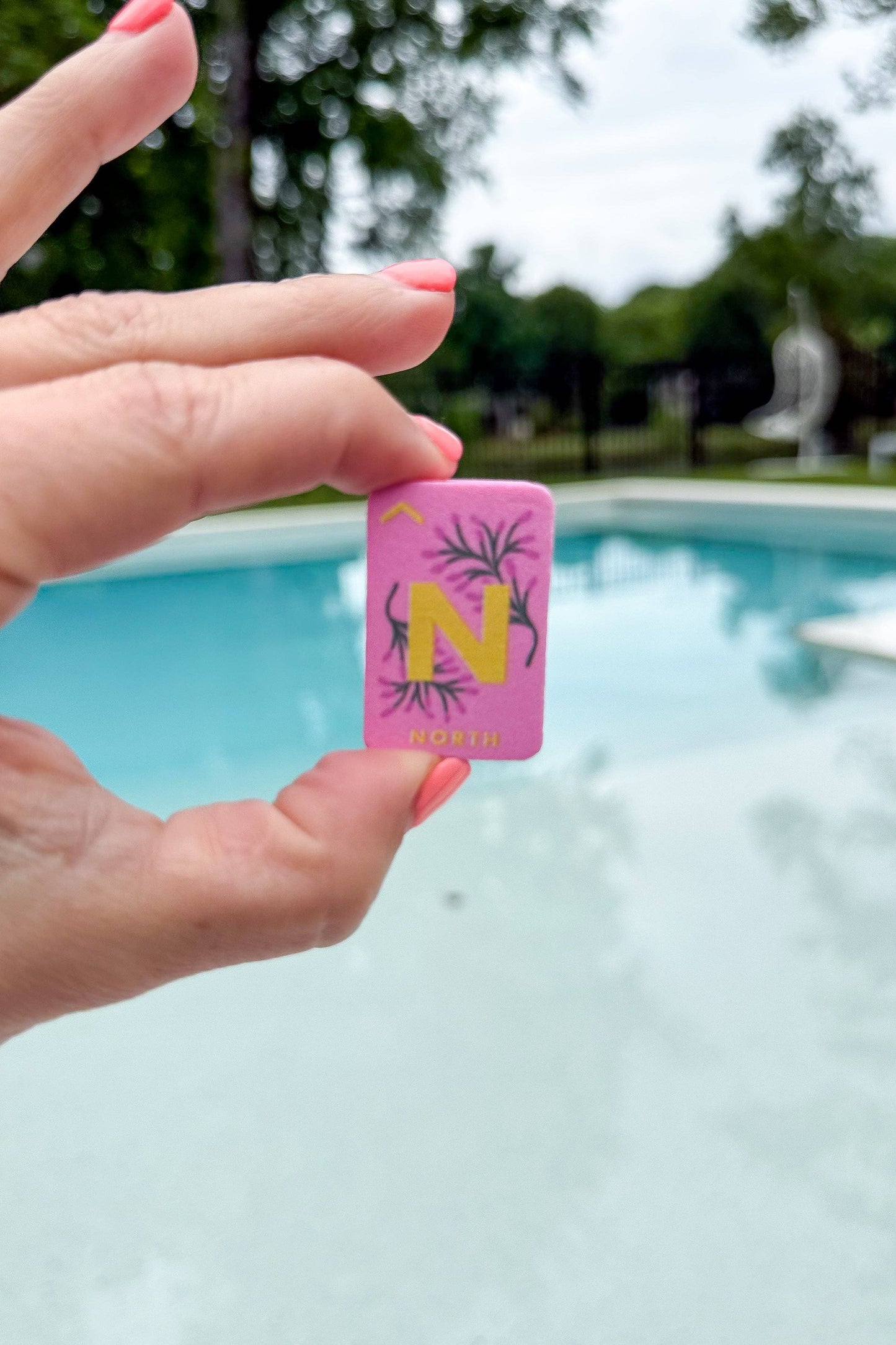 Floating Mahjong Tiles in Floral Pink for the Pool
