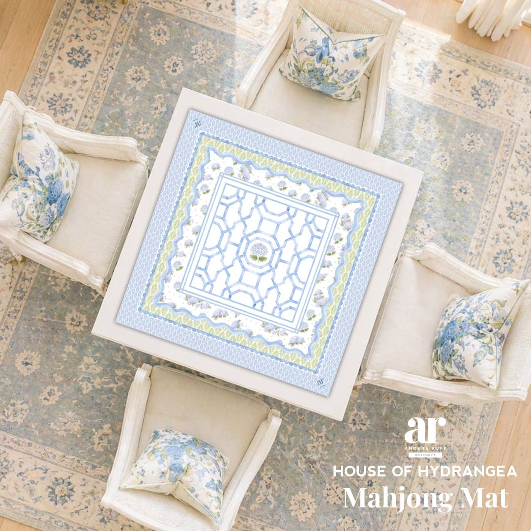 The House of Hydrangea Mahjong Mat | Blue Floral