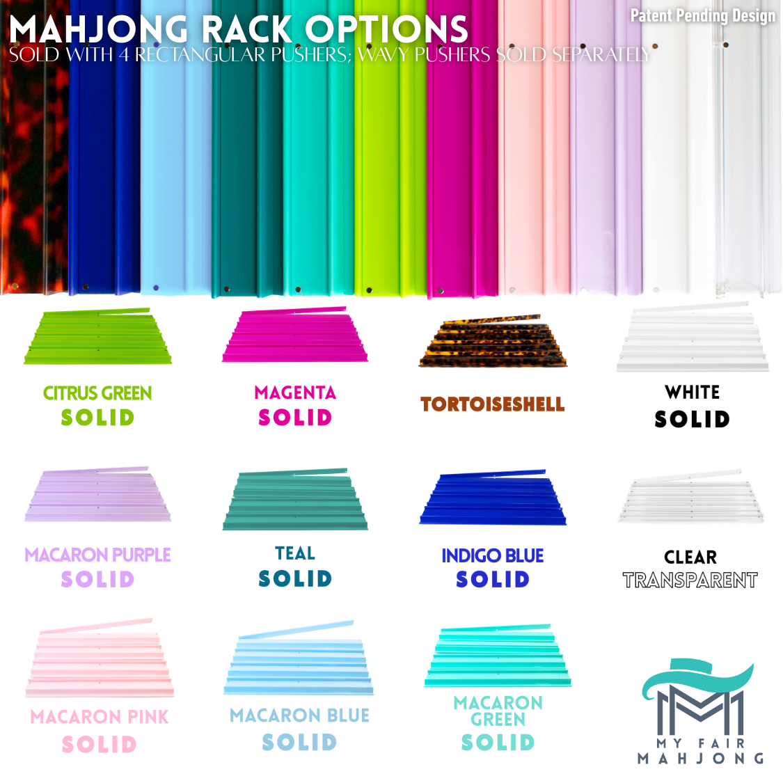 MFM MAHJONG RACKS | Premium Acrylic | 4 Racks + 4 Pushers