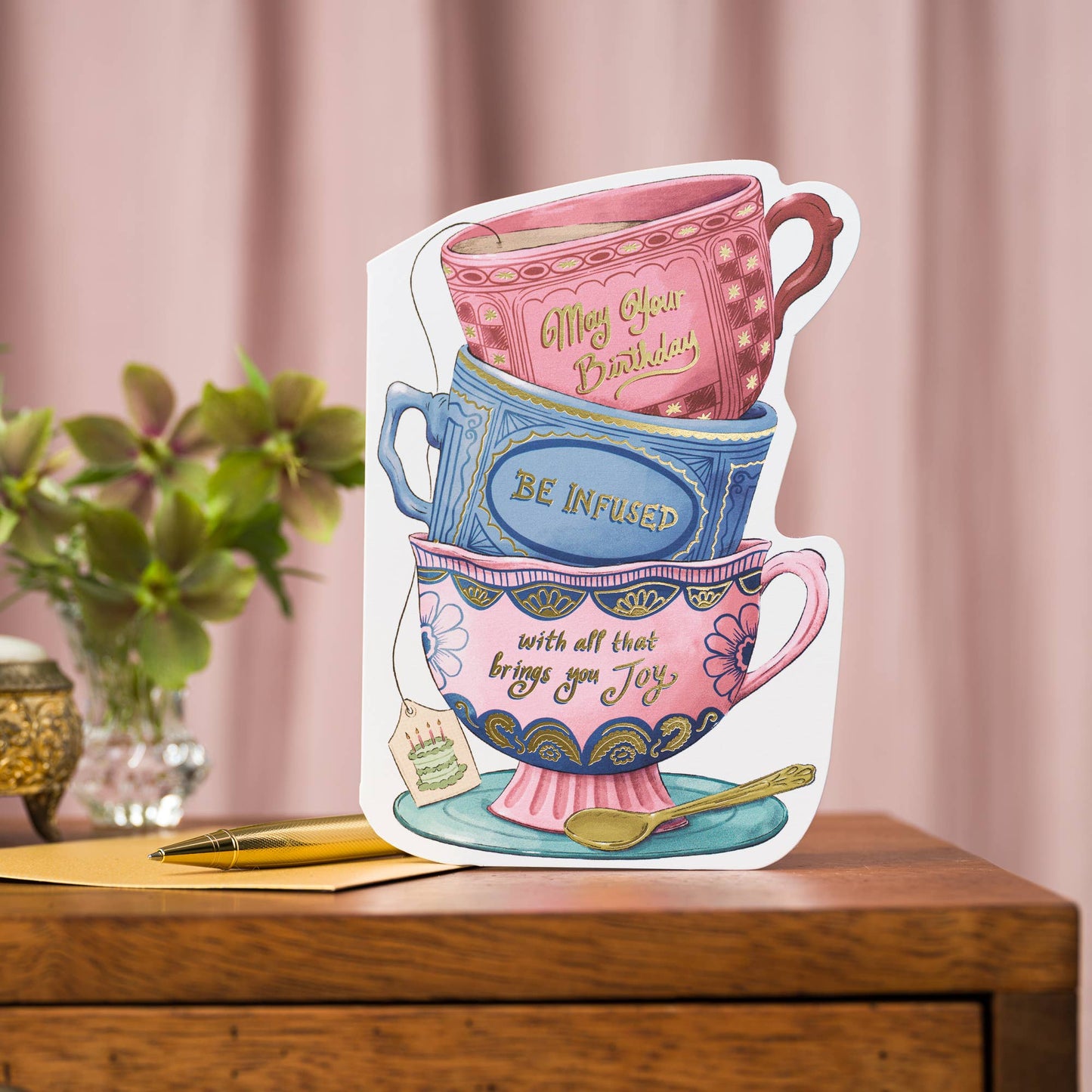 Infused Birthday Teacup Stack Diecut Card