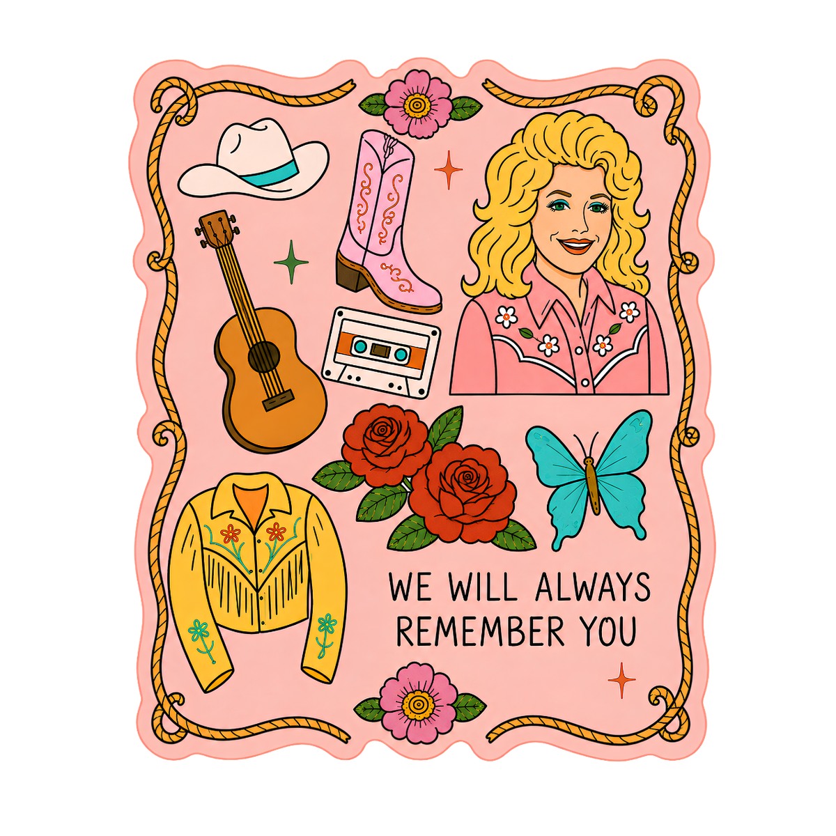 inviting affairs paperie - Dolly Parton Memorial Sticker | We Will Always Remember You
