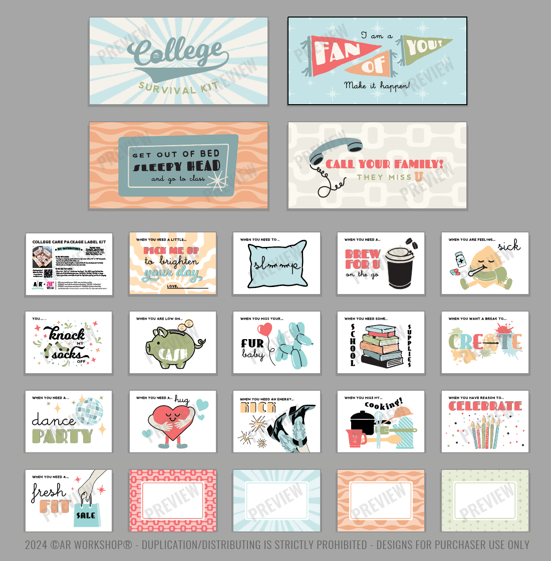 College Care Package Label Kit