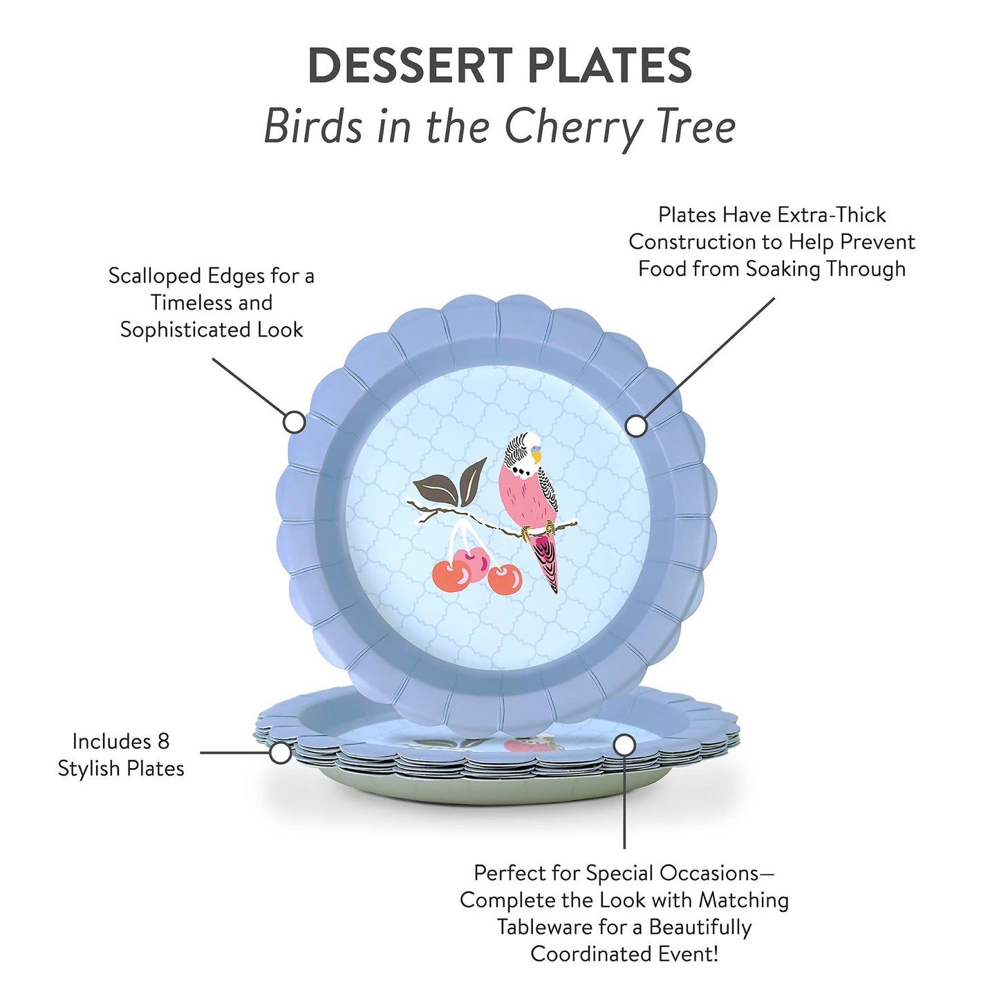 Birds in the Cherry Tree Scalloped Dessert Plates