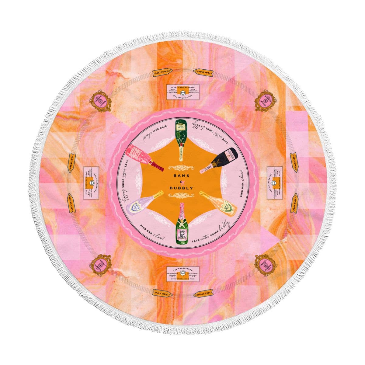 Press for Mahjong Round Beach Towel | 60” Pool | Champagne