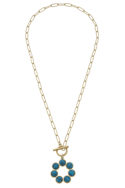 Canvas Style Rowdy Turquoise T-Bar Necklace in Turquoise & Worn Gold