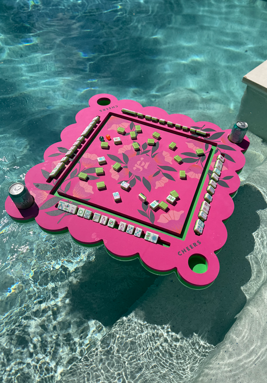 Floating Mahjong Tile Mat in Neon Floral Pink