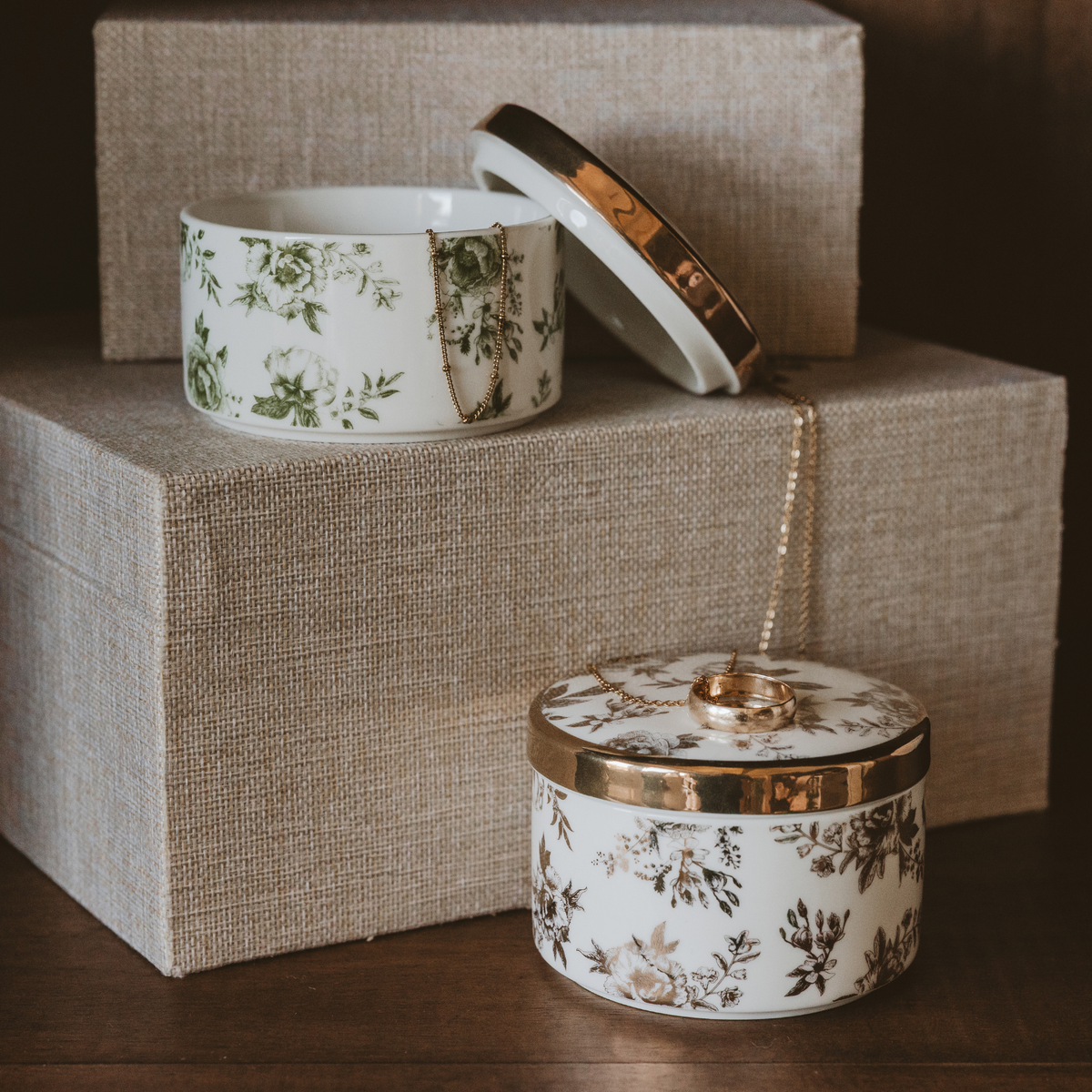 Sweet Water Decor - Gold Delft Trinket Dish with Lid - Home Decor & Gifts