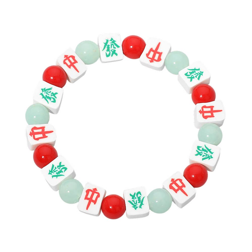 Mahjong Tile Beaded Stretch Bracelet