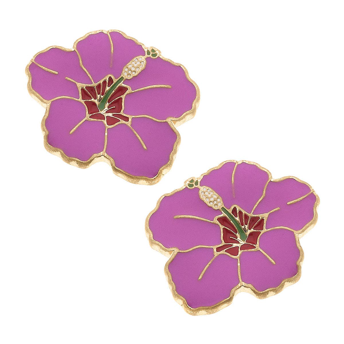 CANVAS Style x @thelovelyflamingo Enamel Hibiscus Stud Earring in Pink
