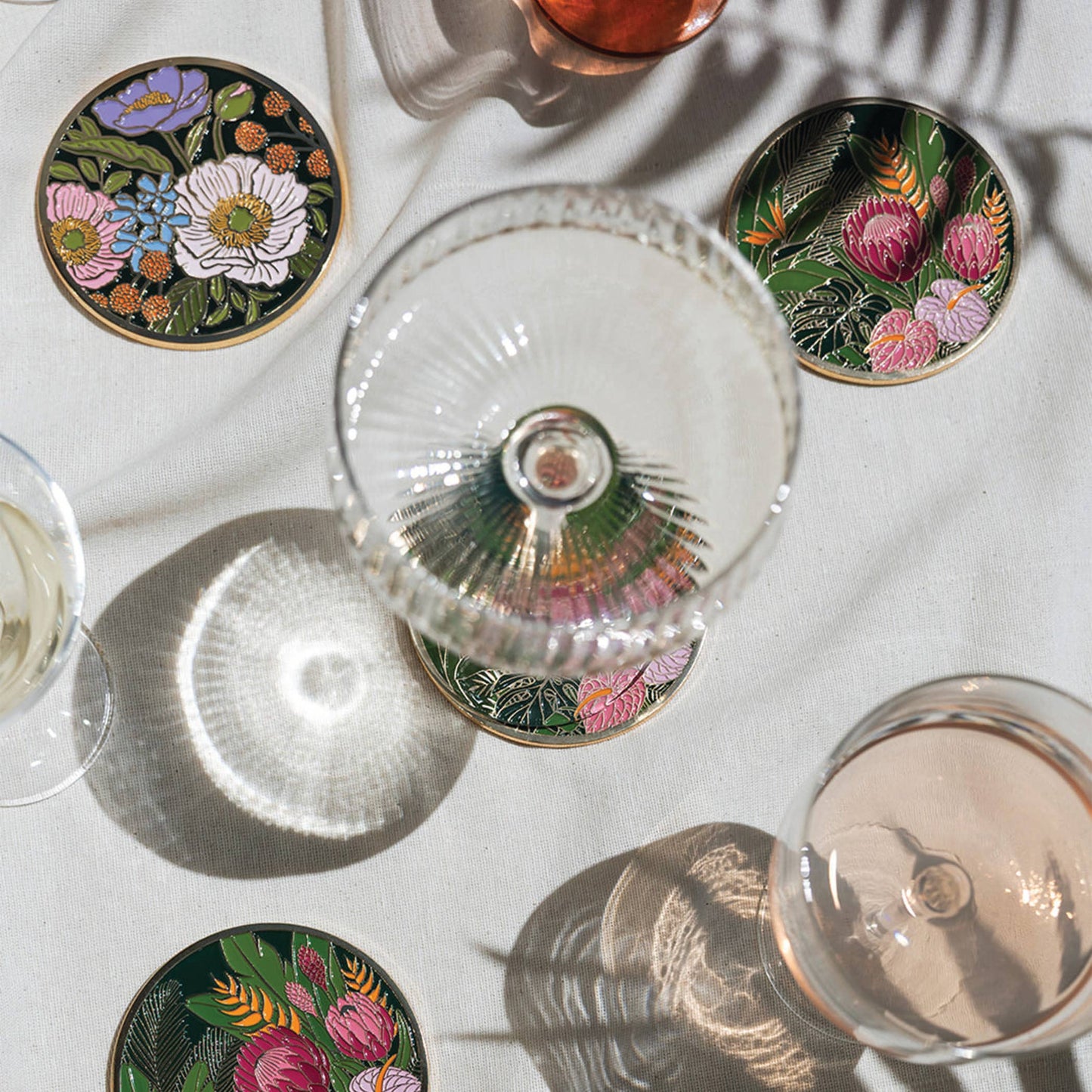 Tropical Floral Gold Drink Coasters | Summer + Garden Party