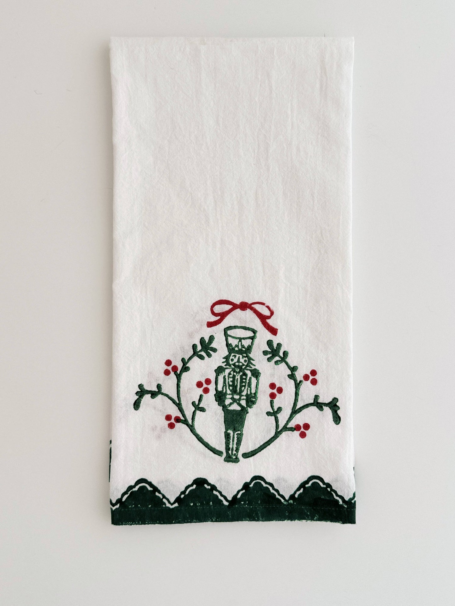 Tea Towel - Nutcracker Motif, Evergreen & Red