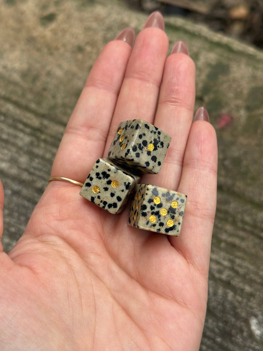 Dalmatian Jasper Carved Crystal Dice – Mini Spot Stone Die