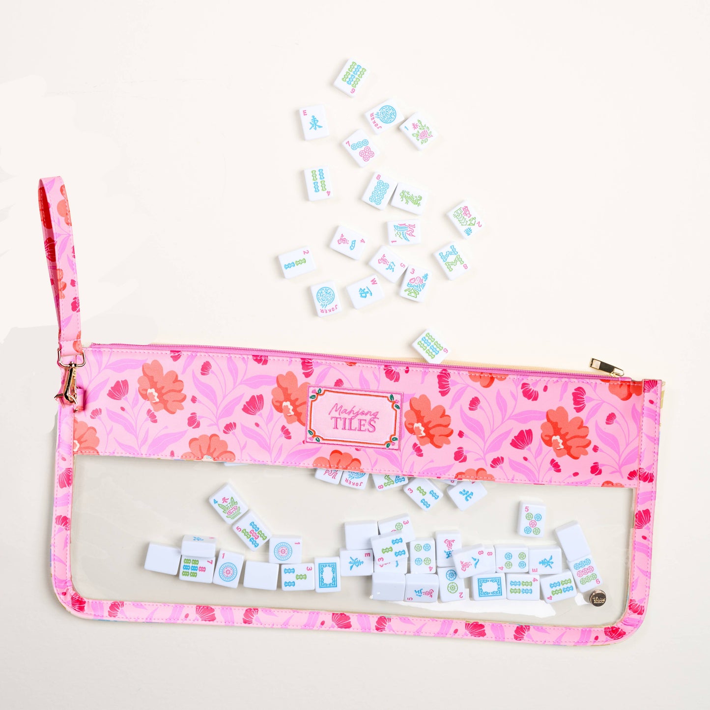 Mahjong Tile Keeper Pouch–Poppin' Petals Hot Pink
