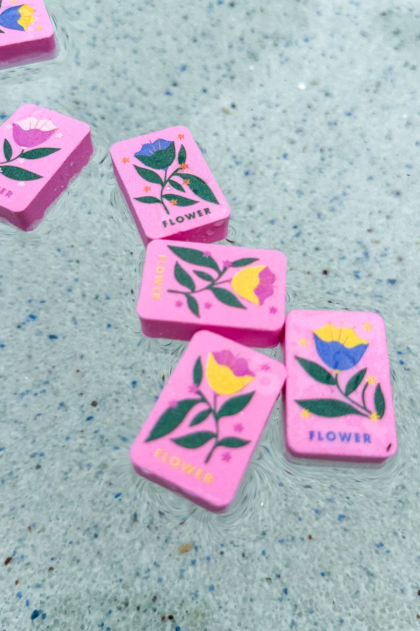 Floating Mahjong Tiles in Floral Pink for the Pool