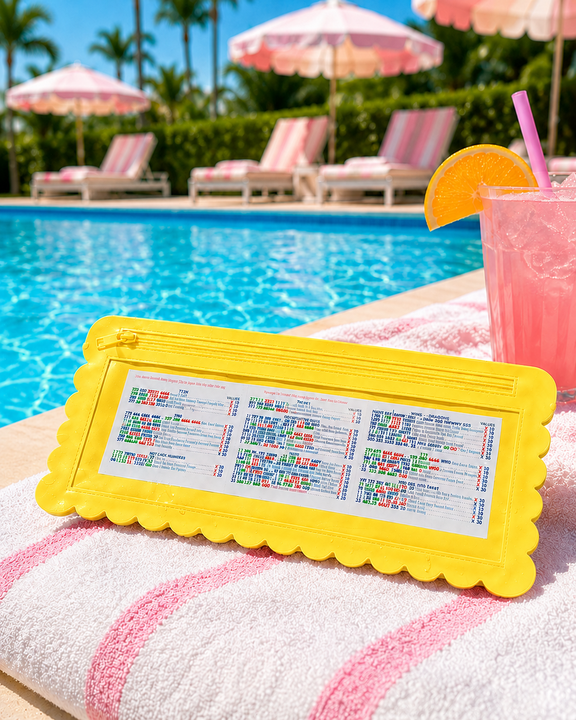 Splash-Proof Mahjong Card Holder for Pool Mahjong - Yellow Scallops LARGE SIZE