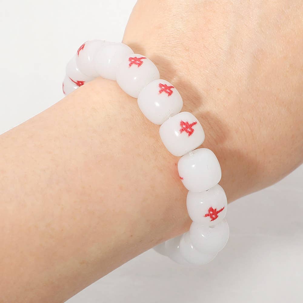 Mahjong Tile Pebble Beaded Stretch Bracelet