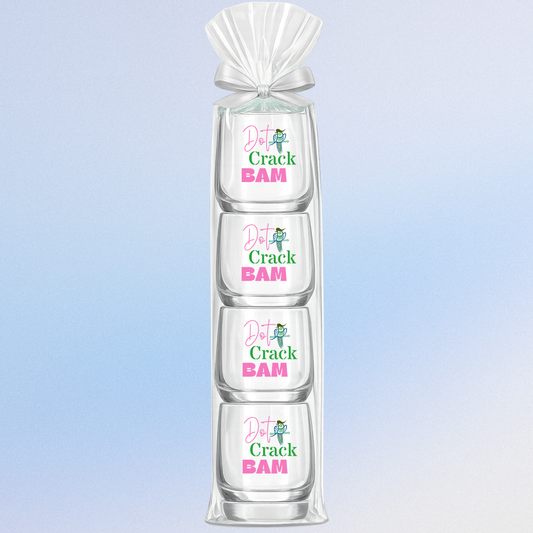 Mahjong Stemless 4 ct Set Wine Glasses "Dot Crack Bam"