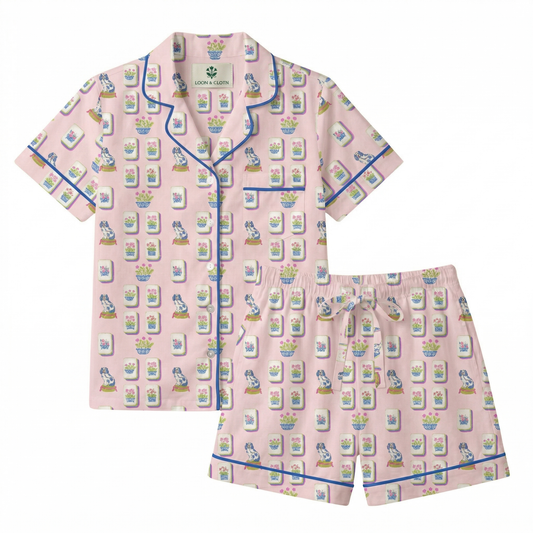 Tile Talk Short Sleeved Pajama Set | Mahjong PJs