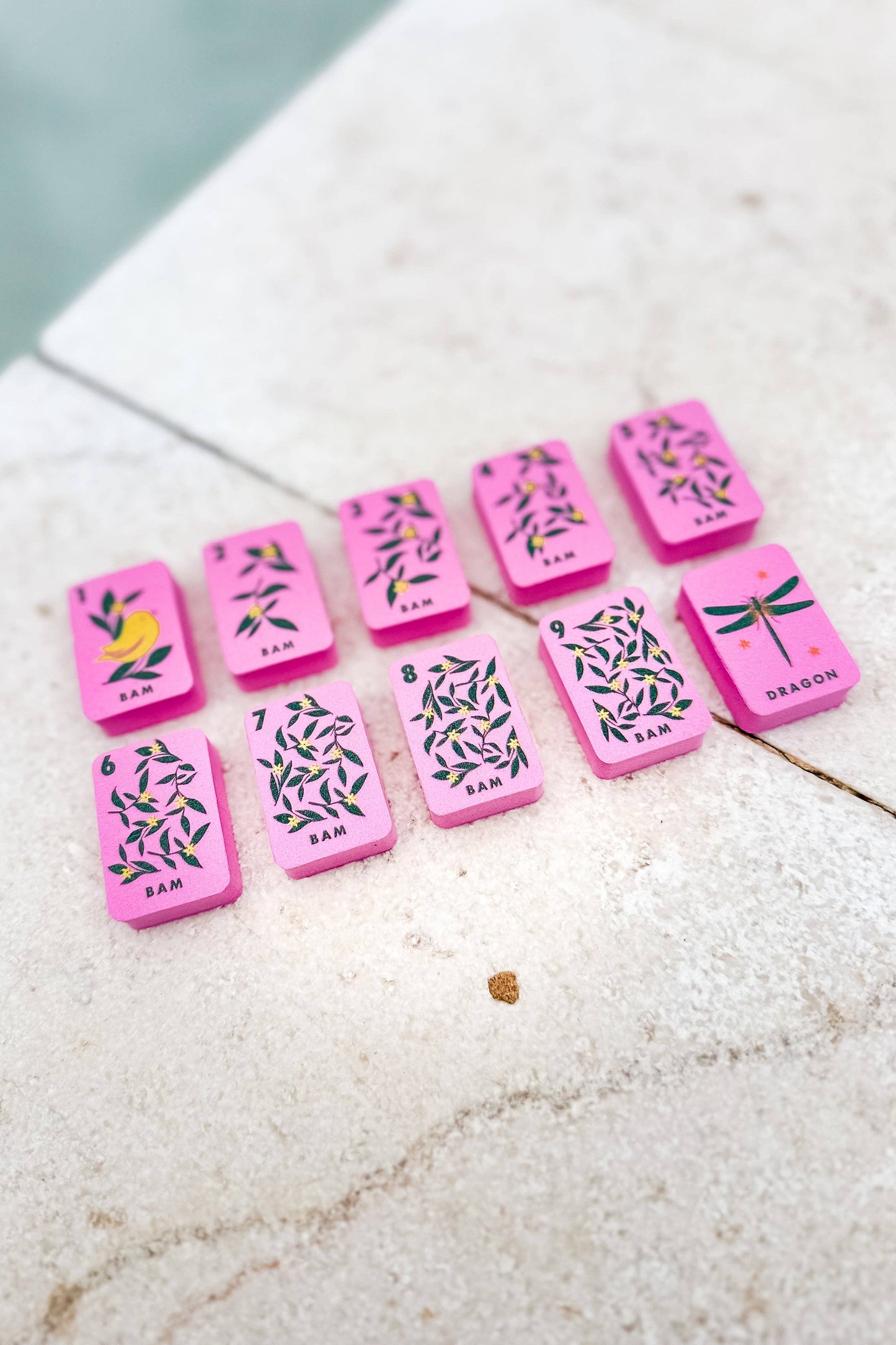 Floating Mahjong Tiles in Floral Pink for the Pool